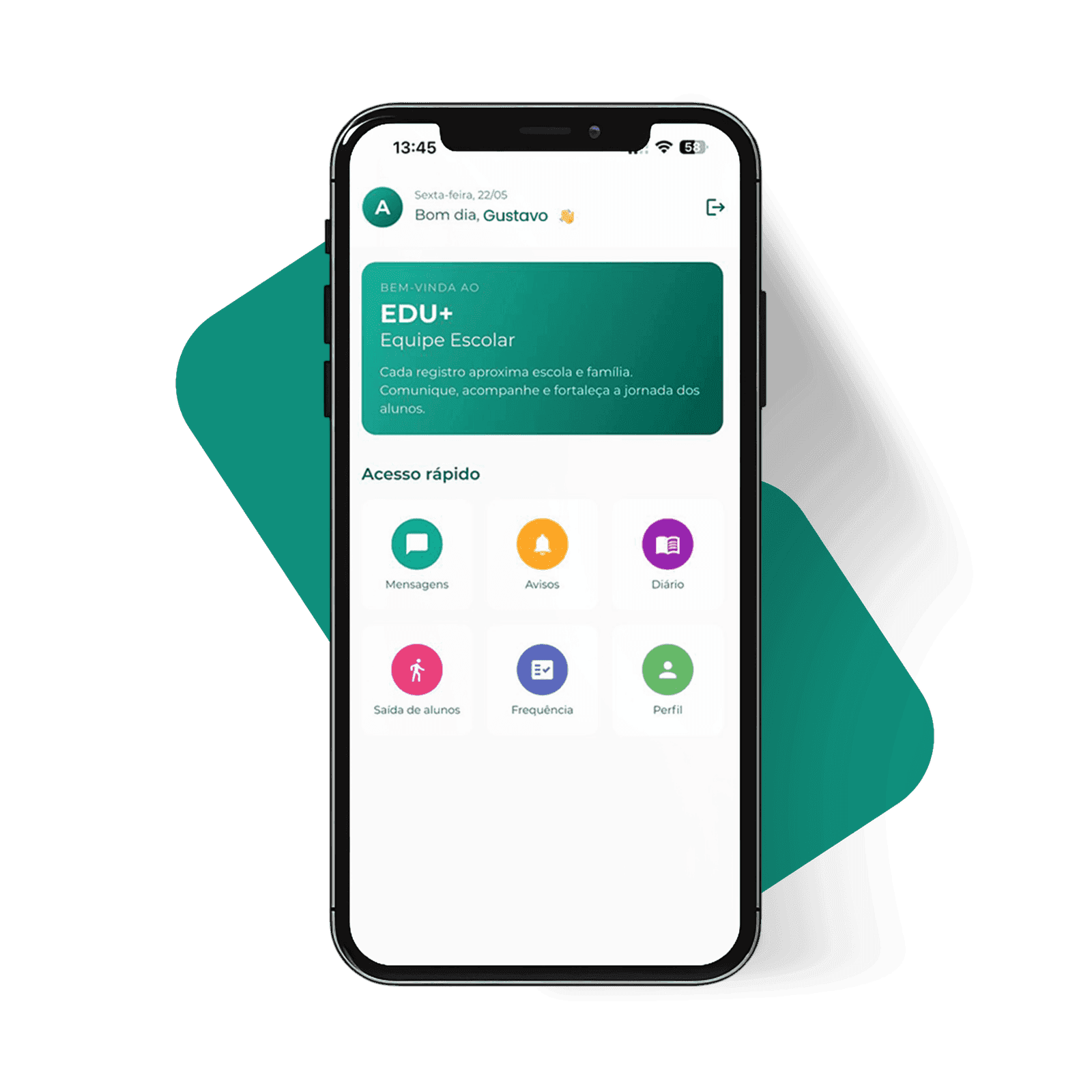 Telas do aplicativo EDU+ para a equipe escolar